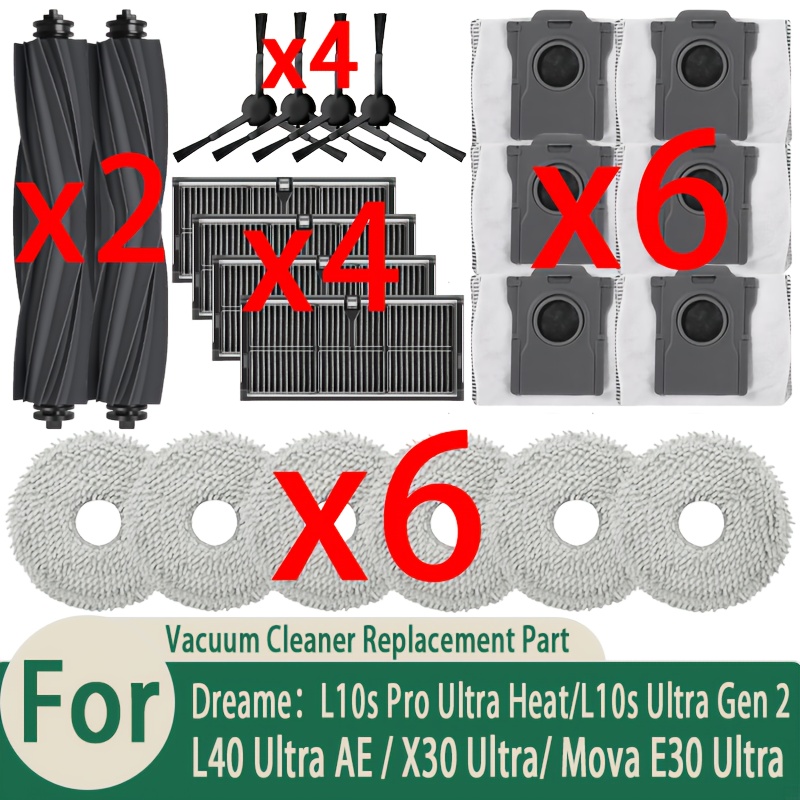 E-shop 22-teiliges Ersatzteilset für L10s 2/ L10s Pro / X30 Ultra/ E30 Ultra Roboterstaubsauger Wischroboter, 2 Hauptbürsten, 6 Wischpads, 6