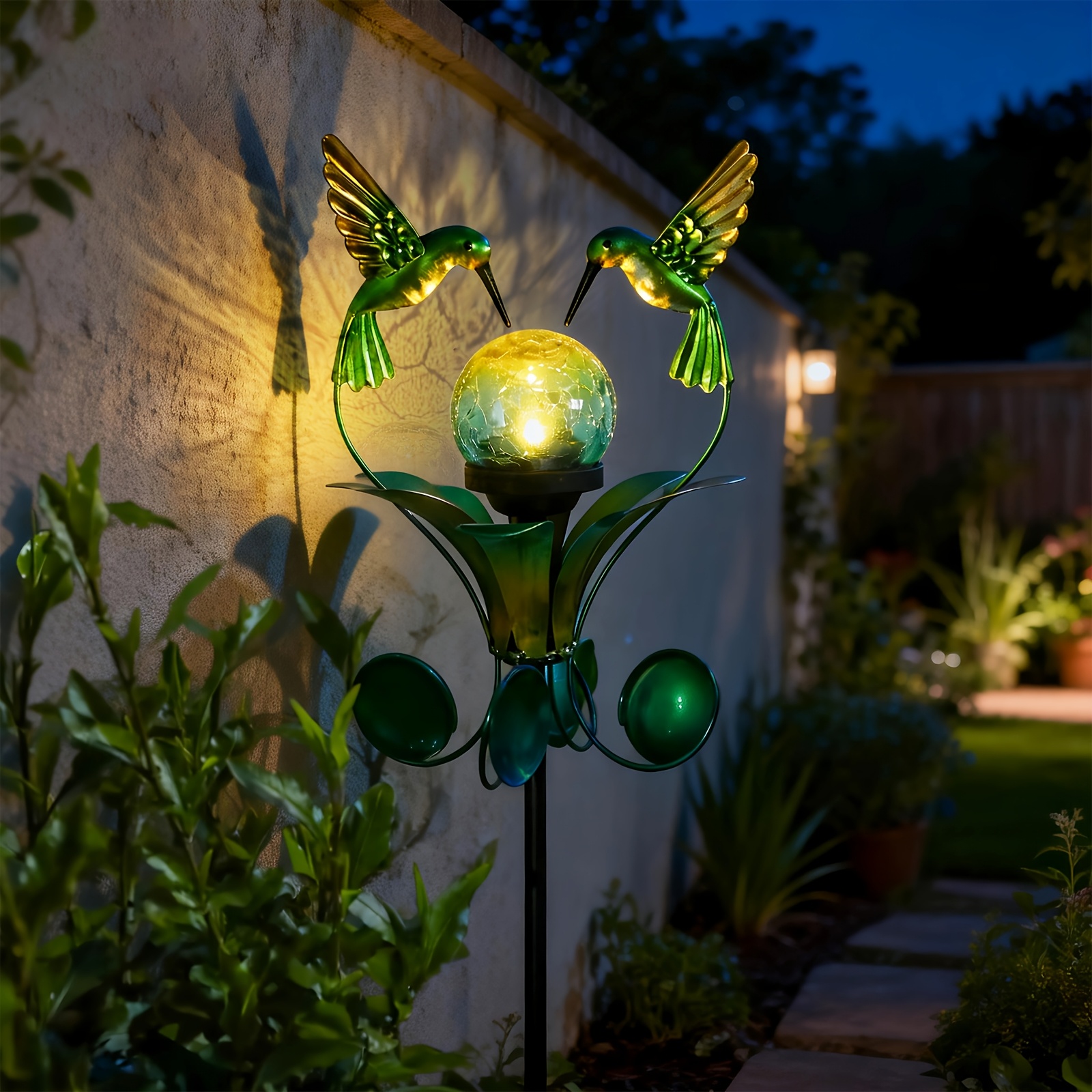 TEMU Wind Spinner Windmill Outdoor Solar Lights Waterproof Stake Garden Decorative, Hummingbird Solar Garden Lights, Cracked Glass Lights, Decorative