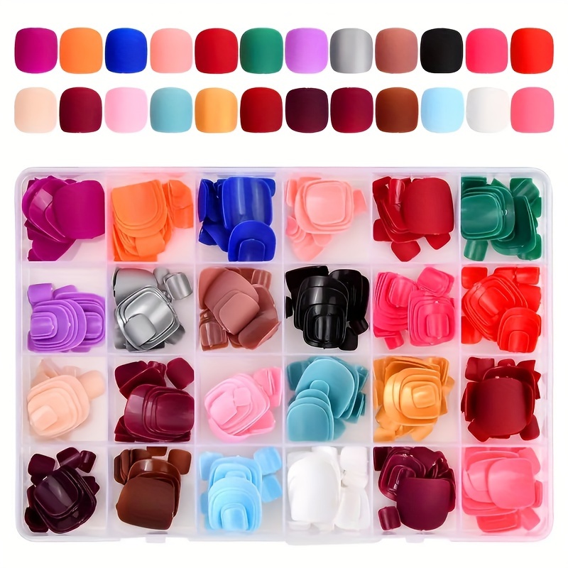 

576-piece Press On Toenails Set, 24 Colors - Matte Finish, Short Square Shape, Solid Color, Mixed Tones, Acrylic Nail Kit For Diy Salon At Home, Summer Fashion Ladies'