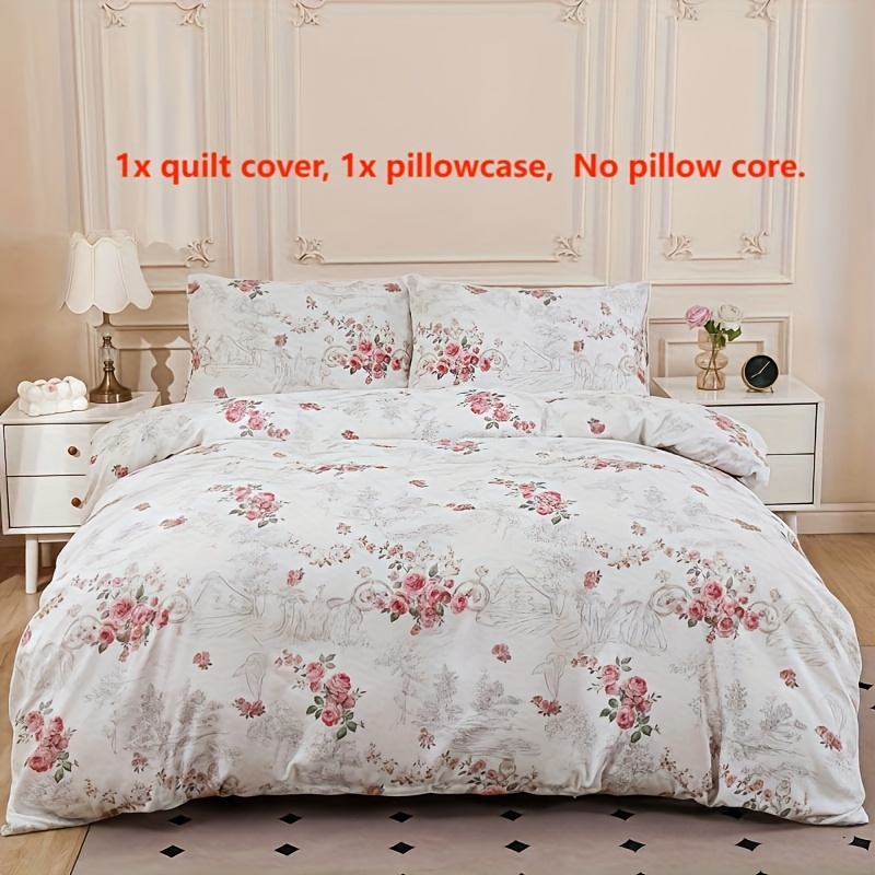 Image of 2/3pcs Rose Valentine's Day Bedding Duvet Cover Set, Like Being In A Gentle Dream, 1pc Duvet Cover And 1/2pcs Pillowcases, Suitable For Bedroom