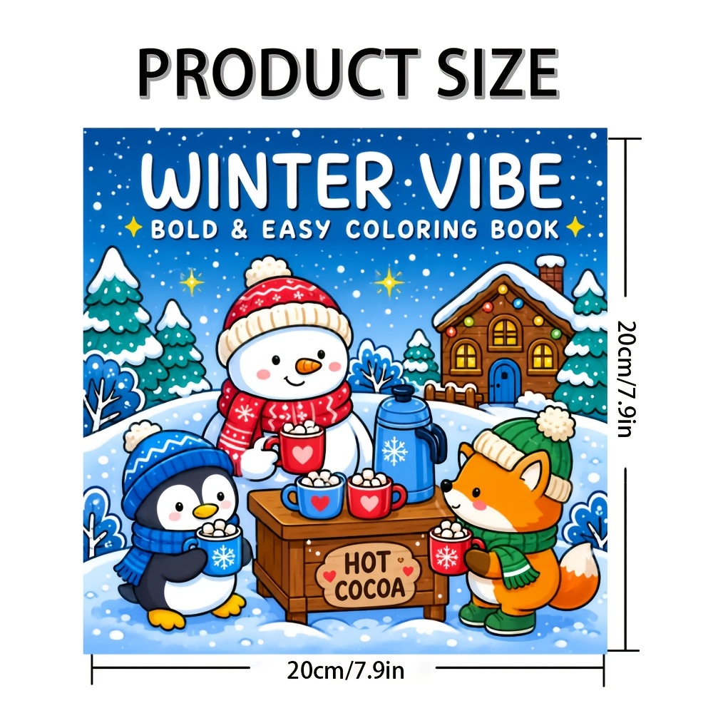 TEMU 1 libro para colorear con , lleno de paisajes nevados, cálidas, animales , chocolate caliente, chimeneas acogedoras, mantas esponjosas, árboles