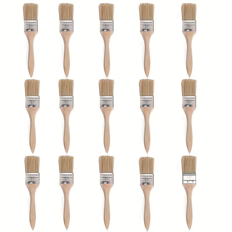 1 Set Of 15 Wooden Paint Brushes With Ergonomic Gourd Handles, 2-inch Natural Bristles For Painting And Staining, Premium Brushes With Durable Wooden Handles For Wall And Furniture Application