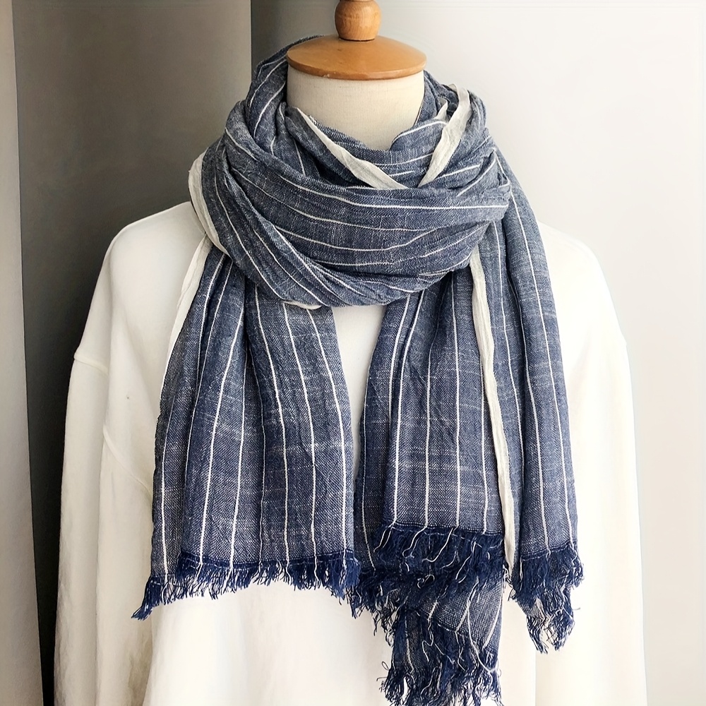 Vintage Style Tie-dye Striped Scarf, Unisex, 100% Viscose, For Autumn And Winter