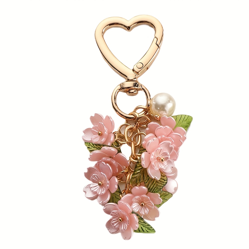 E-shop 1 Stück Romantischer Herzförmiger Blumen-Schlüsselanhänger, Bunter Emaille-Kirschblüten-Anhänger, Europäisches Amerikanisches