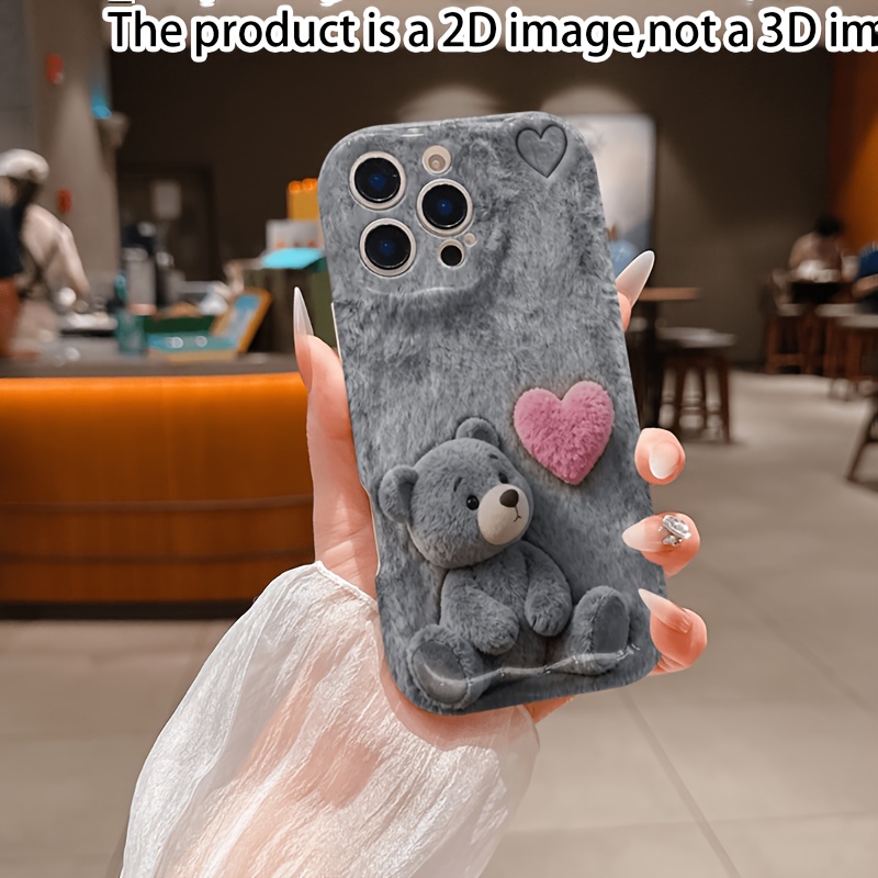 TEMU Phone Case - 2d Flat Design Pattern, Heart Bear Pattern Cream Phone Case, Suitable For Iphone 17 16 15 14 13 12 11 12pro 13pro 14pro 15pro 16pro