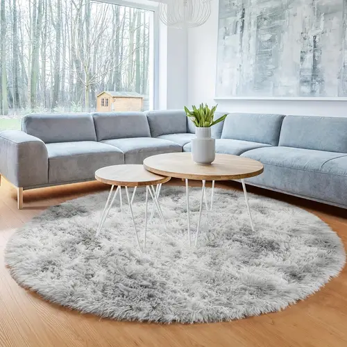 1pc Round * Floor Mat - Non-Slip Machine Washable Fluffy Mat, 100% Polyester, Light Grey & Black Grey, 31.4/47.2/62.9 Inch for Bedroom & Living Room Home Decor, Mat for Living Room