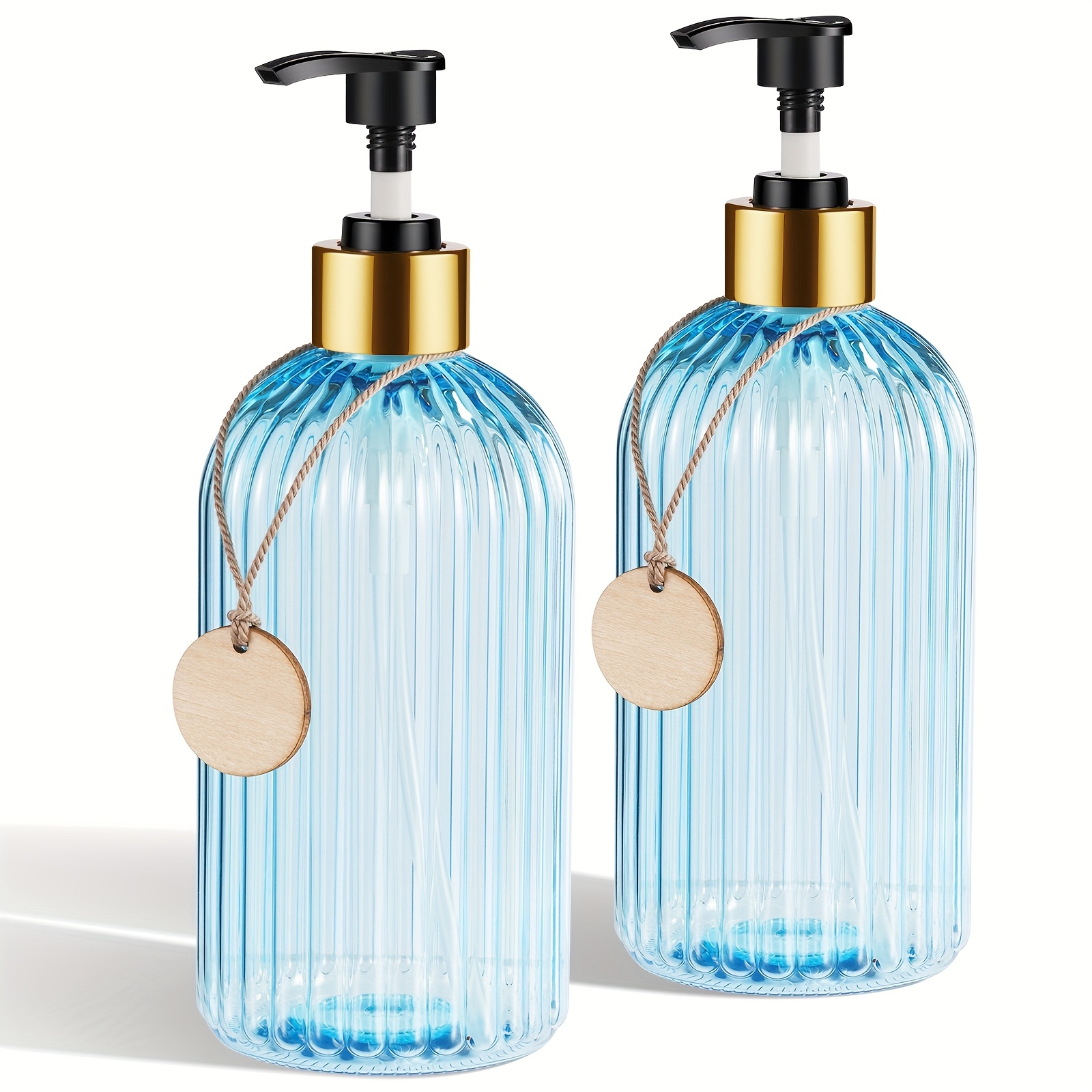 TEMU Set Of 2 Clear Blue Soap Dispensers, Each Ounces, Designed For Kitchen Use. Refillable Hand Soap Dispensers Feature A Pump And Are Suitable For