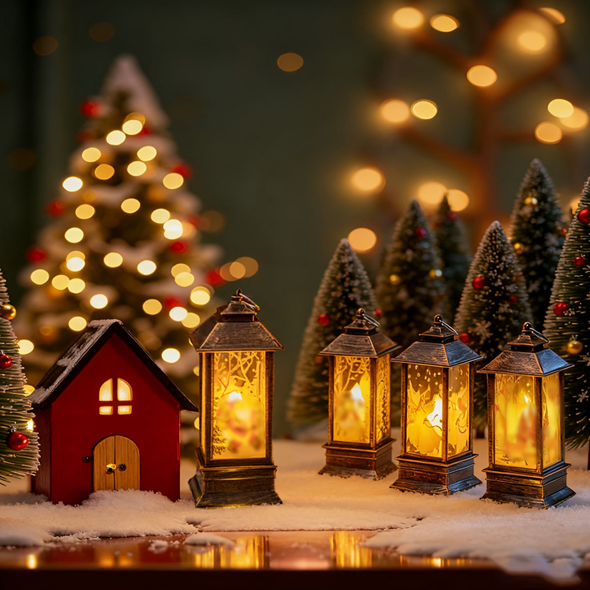 TEMU 4pcs Set Of Festive Christmas Mini Lanterns With Candle Effect Fairy Tale Creators-santa Claus, Snowman, Reindeer, And , Indoor Decoration,