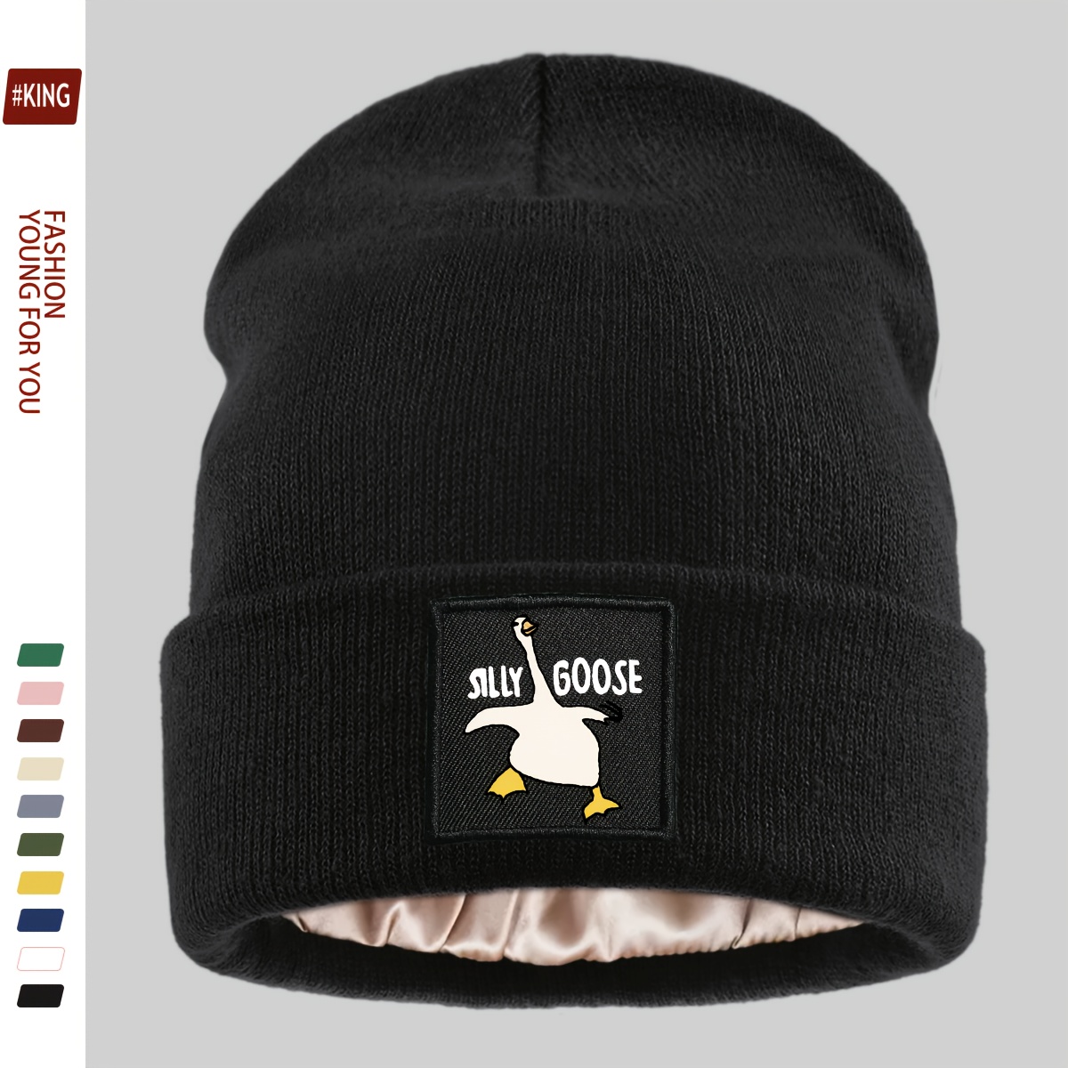 TEMU 1 pièce Bonnet de sport bord uni et simple "SILLY GOOSE" Oie mignonne et ludique, style dessin animé américain, bonnet pull fin d'automne/hiver