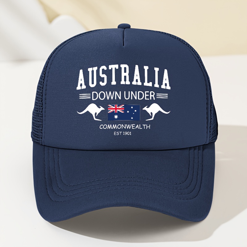 TEMU Men's And Women's Fashion Letter Print Australia Pattern Mesh Baseball , Fashion Trucker Hat Men's And Women's Outdoor Hat Adjustable Hat ,