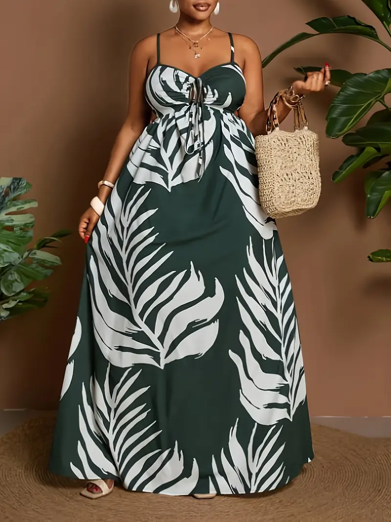 Plus Size - Plus Size - Elegant And Fashionable Holiday Dress Made from Versatile Floral Fabric, Featuring a High-End Adjustable * And Front Tie Decoration Plus Size - Plus Size - Elegant And Fashionable Holiday Dress Made from Versatile Floral Fabric, Featuring a High-End Adjustable * And Front Tie Decoration