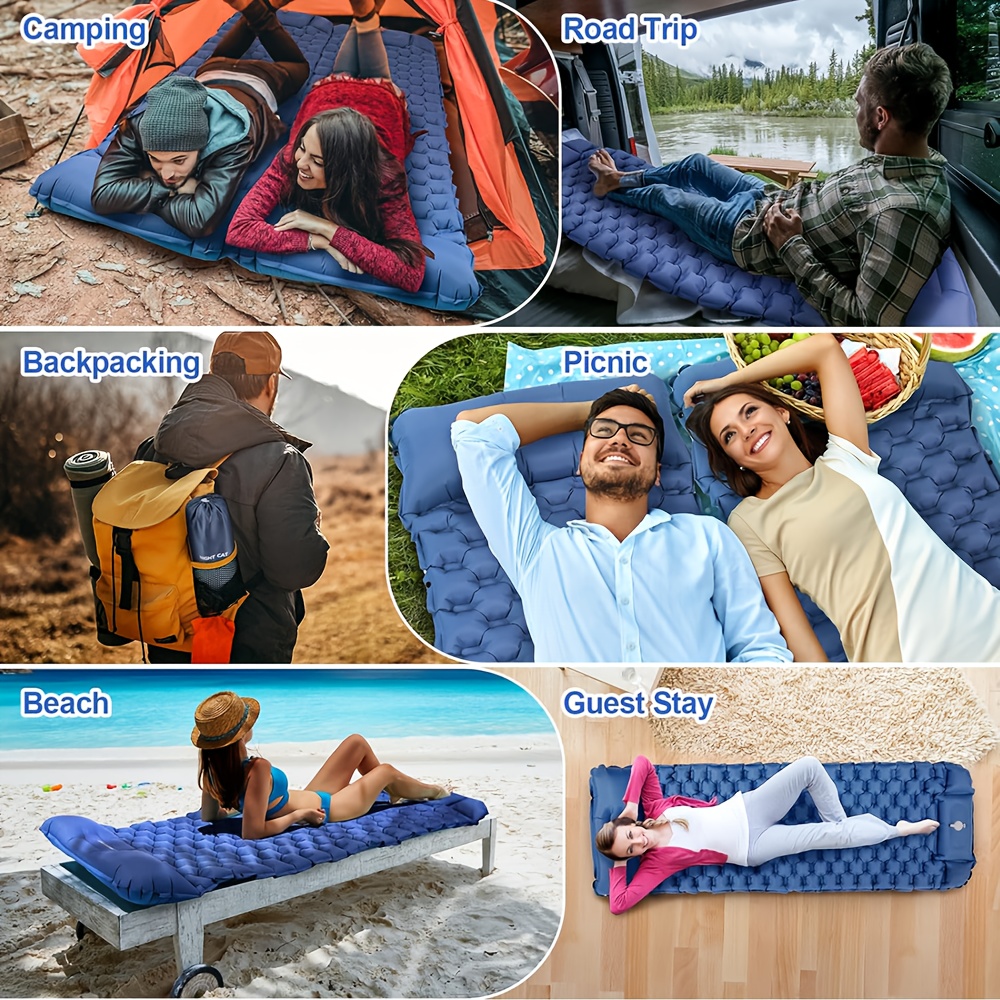 Outdoor Camping Self-Inflatable Sleep Pad, Portable Folding Mattress with Pillow, Built-In Foot Pump, Portable Camping Bed, Tear-Resistant Thickness Camping Pad, Self-Inflatable Air Sleep Pad, Ultra-Light Inflatable Sleep Pad, Suitable for Camping, Hiking, Backpacking, Tents, Picnics, And Travel, Is a Great Summer And Spring Break Gift