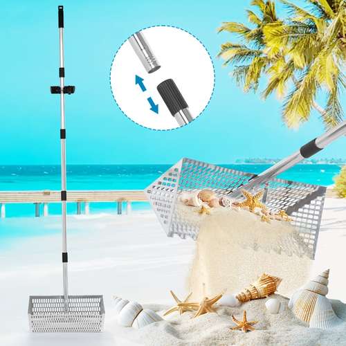 Exact Design Aluminum Sand Flea Rake – 52-inch Curved Handle, 16-inch Teeth