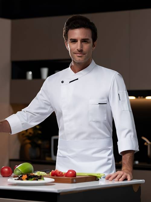 herren -kochmantel - langarm, farbblock-design mit stehkragen für küche, grillen und backen - baumwollmischung, nicht-dehnbarer stoff