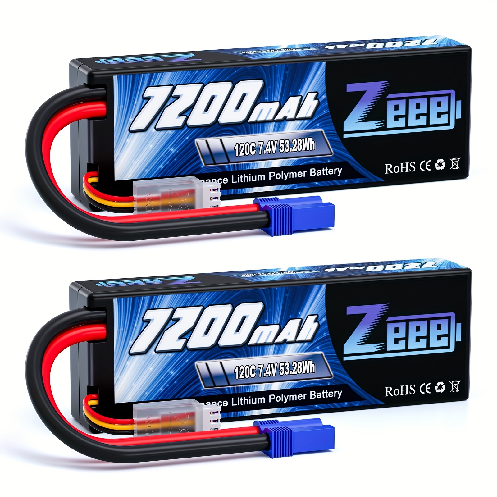 

Zeee 2s Lipo Battery 7200mah 7.4v 120c Hard Case Rc Battery With Ec5 Connector For Rc Car Truck Rc Vehicles Truggy Buggy Tank Helicopter Airplane Racing Models (2 Pack)