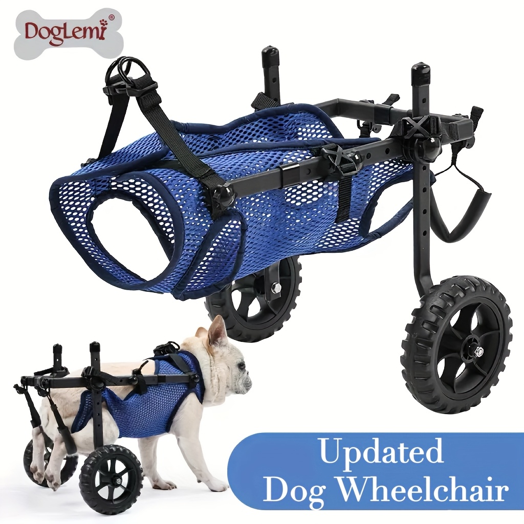 Dog Wheelchair for Back Legs Adjustable Mesh Saddlebag with Padded Seat  Harness Attachment, Aluminum Frame, 4-Wheel Drive for Elderly I