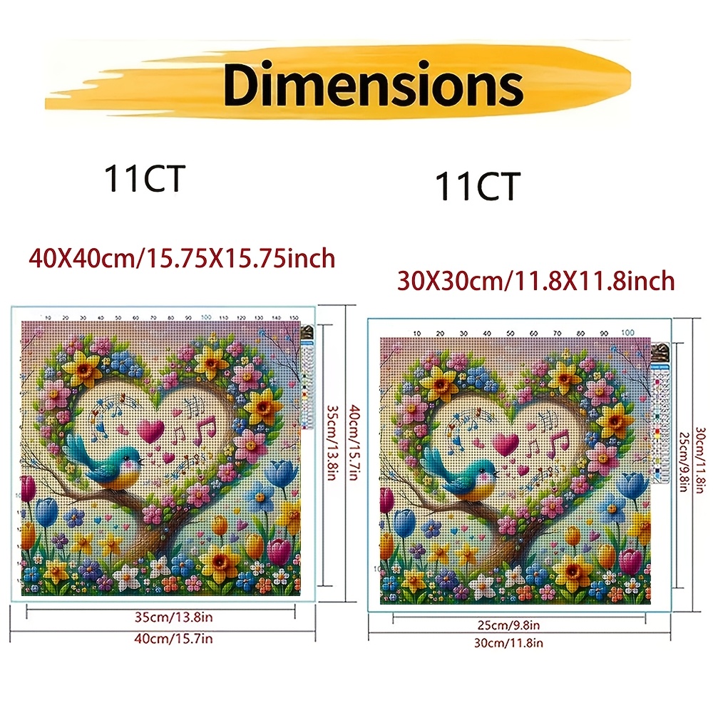 Frameless Cross Stitch Printed Kit, Singing Birds and Flowers Pattern