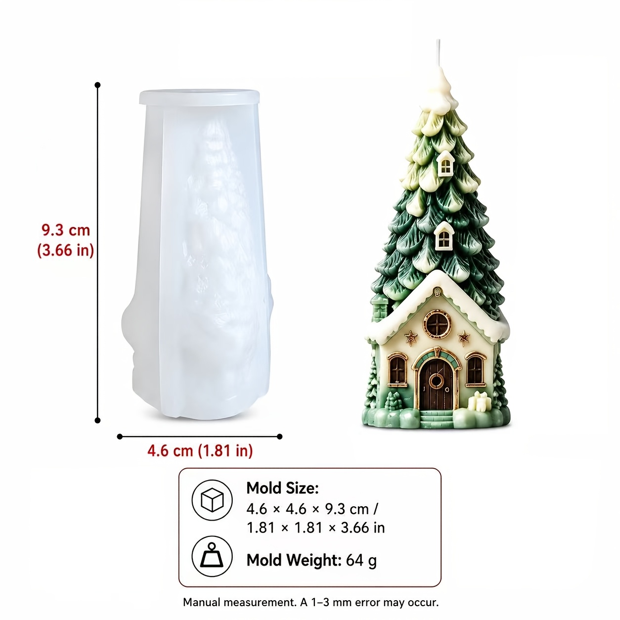 TEMU Candle Mold, 1pc Christmas Tree House Shaped Silicone Mold, Suitable For Making Scented Candles, Diffuser Stones, And Plaster Ornaments, Diy