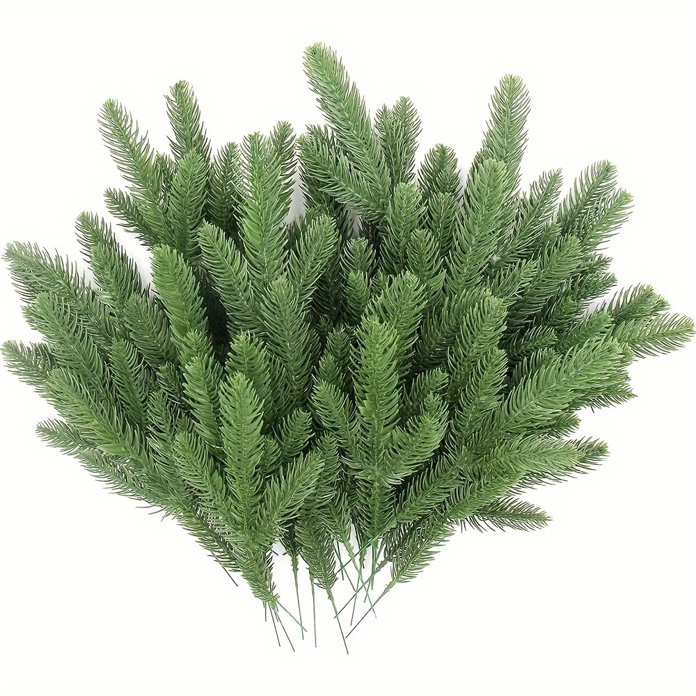 

50pcs Artificial Pine Branches Green Plants Pine Needles Diy Accessories For Garland Wreath Christmas And Home Garden Decor (50, Green)