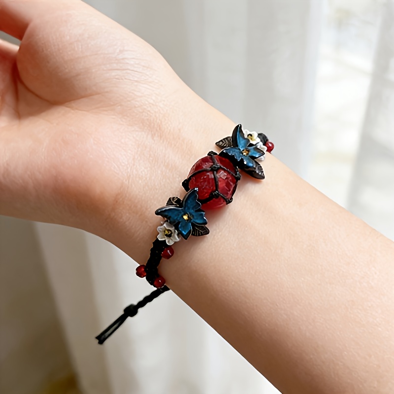 Bohemian Gothic Style Red Natural Stone Woven Bracelet
