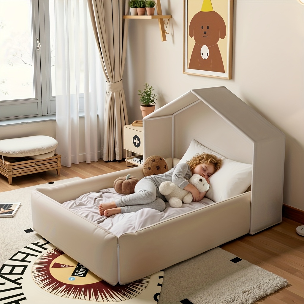 Convertible Baby Crib With Safety Enclosure & Guardrails - Multifunctional, Playpen Crib, Tree-Shaped Fabric Tent Mattress, Montessori Playhouse. Practical Bedroom Furniture, Suitable For Boys, Girls And Teens No Mattress Required