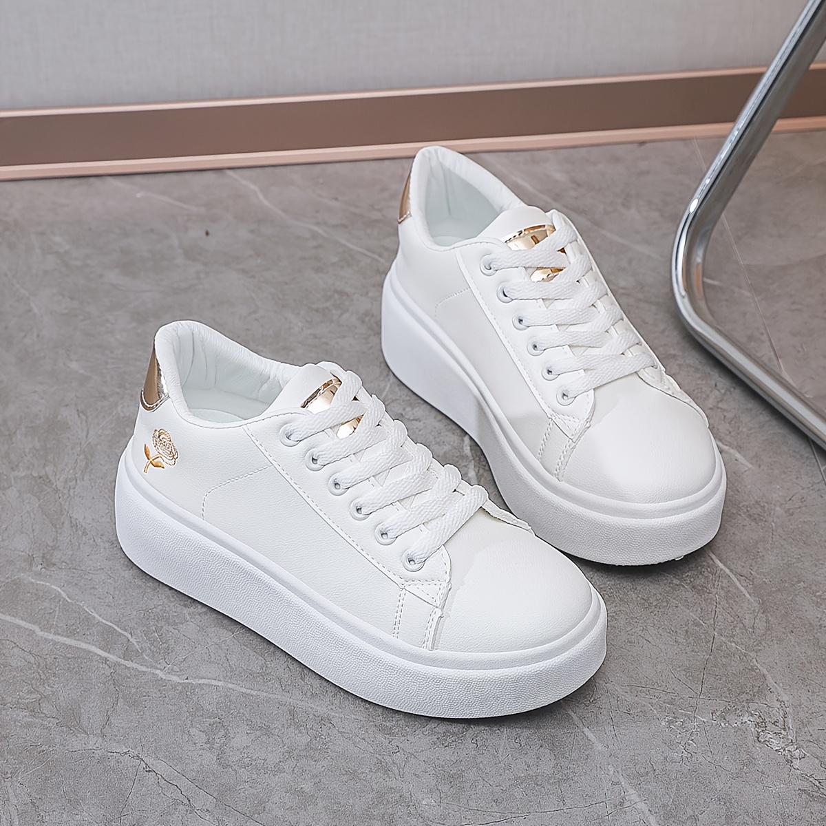 par tenis blancos bordados mujer zapatos bajos caminar Temu