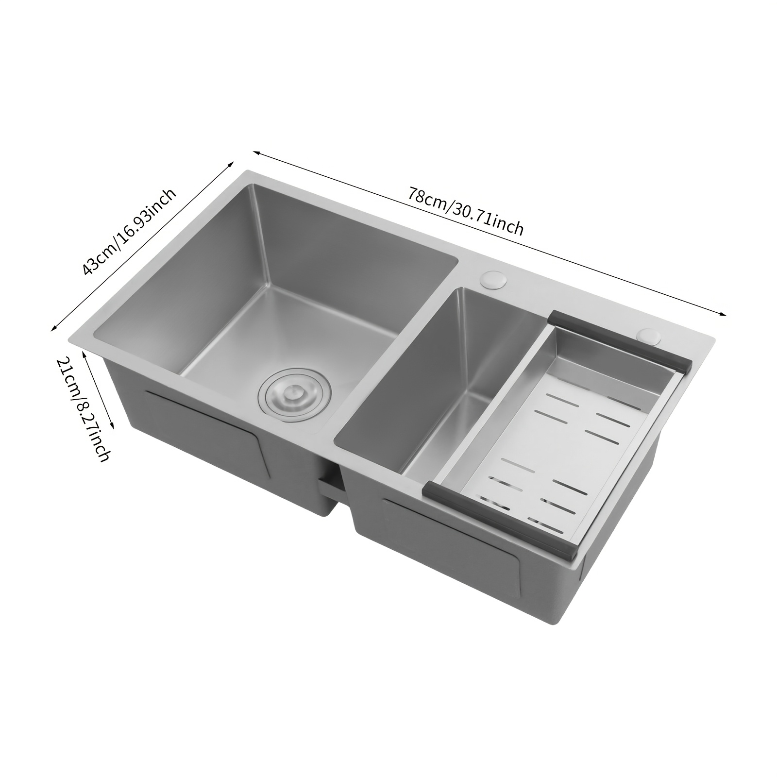 78 * 43 * 21 Inch Kitchen Sink With Drain Basket And Drain Stopper (silvery)