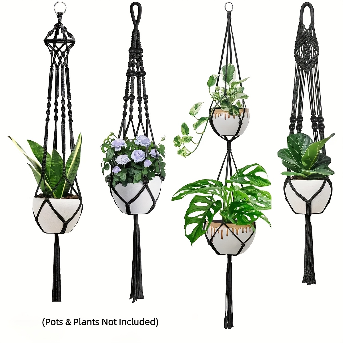 Image of Set Of 4 Lace Plant Hangers, Suitable For Indoor And Outdoor Hanging Flower Pots And Baskets. Pot Supports Ideal For Bohemian Style Home Decor (plants And Pots Not Included)