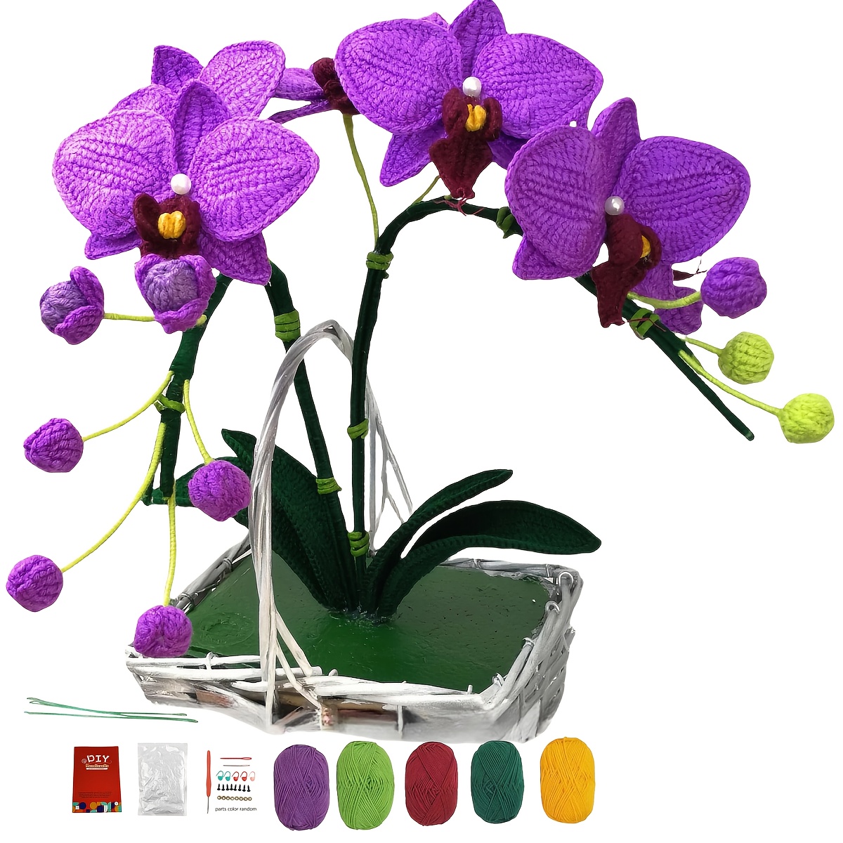 Image of 1set Flower Crochet Kit For Beginners, Beginner Crochet Kit For Adults With Text Tutorials, Moth Orchid Diy Knitting Kit, Cute Decorative Ornaments, Birthday Valentine's Day Festival Gifts