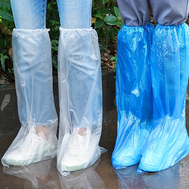 

10pairs Disposable Shoe Covers, Blue Rain Boots And Boot Covers, Plastic Long Shoe Covers, Transparent Waterproof Shoe Covers, Men's Knee High Shoe Covers, Water Boot Covers For Rainy Days