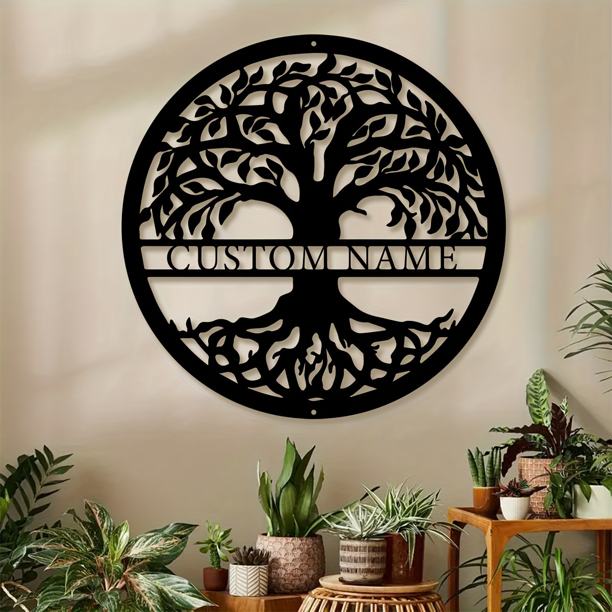 TEMU 1pc Custom Metal Tree Sign, Personalized Tree Signs, Farmhouse Wall Decor, Metal Wall , Custom Names, Porch, Patio, Gifts