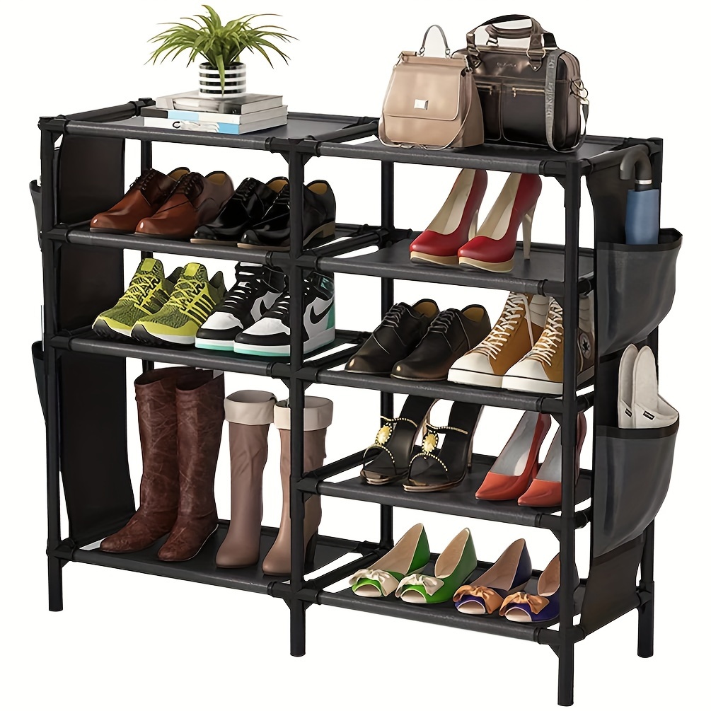 

Shoe Rack With Pockets, 5-tier Shoe Boots Organizer Freestanding Shoe Shelf For Entryway Bedroom, Clearance