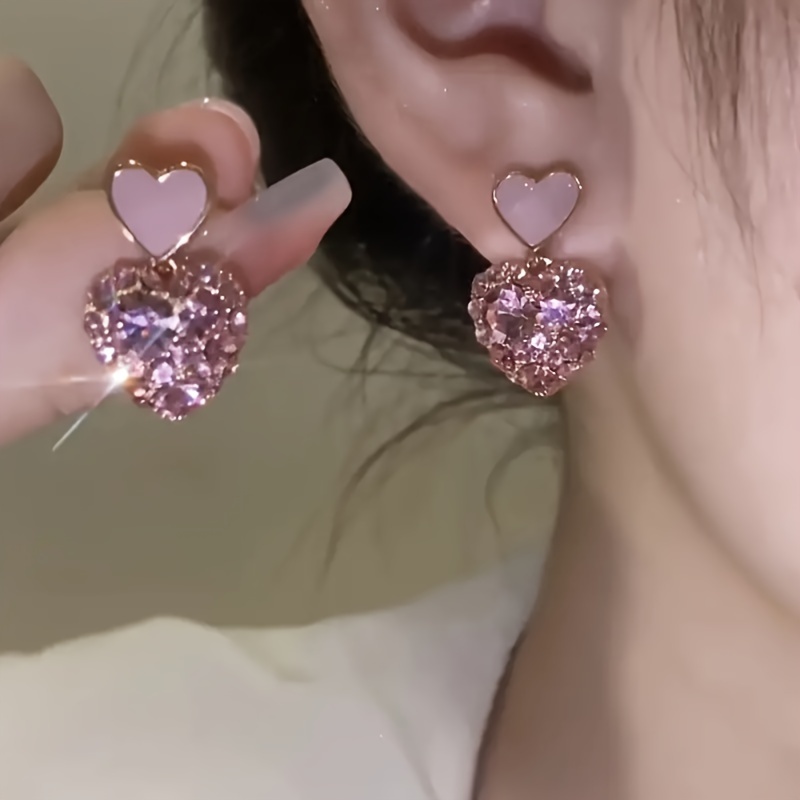 

Sparkling Heart Earrings - Alloy, Perfect Valentine's Day Gift