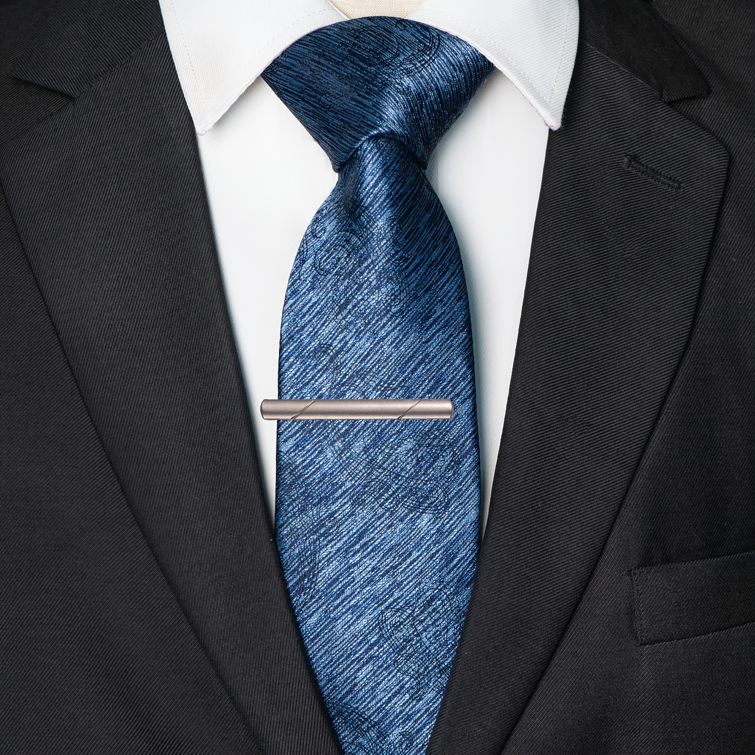 Heather Texture Paisley Jacquard Necktie and Tie Clip Set