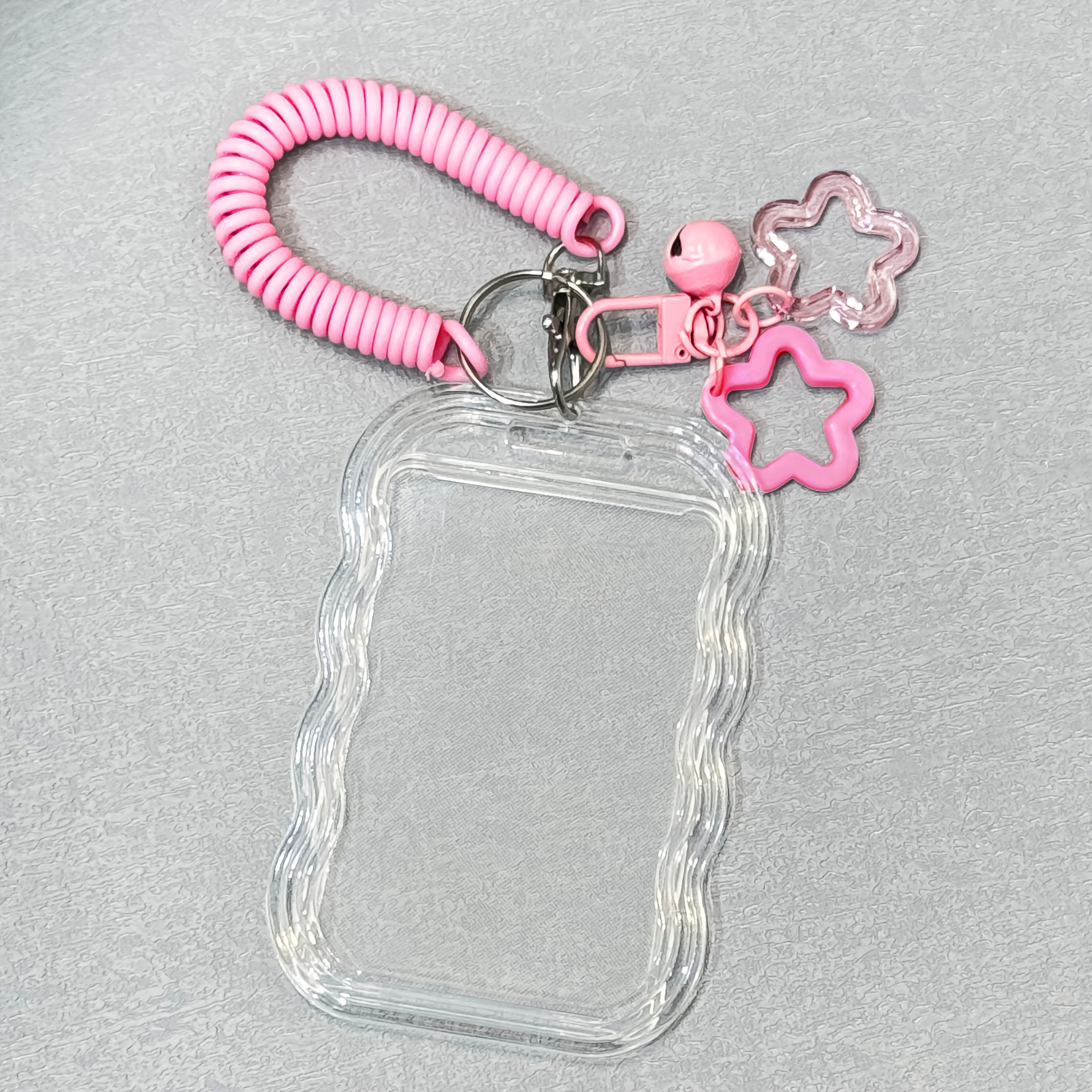 TEMU Porta tarjetas 2D resistente de PVC transparente para identificaciones de y tarjetas de acceso - cubierta deslizante, llavero y tarjetero para
