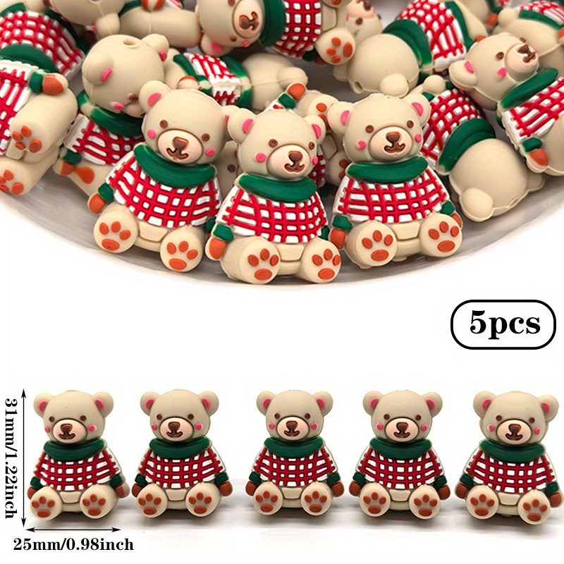 Image of 5pcs Silicone Beads, Animal Christmas Style Loose Spacer Beads, Suitable For Diy Handmade Jewelry Making, Daily Decorations, Holiday Gifts, And Gifts For Ladies