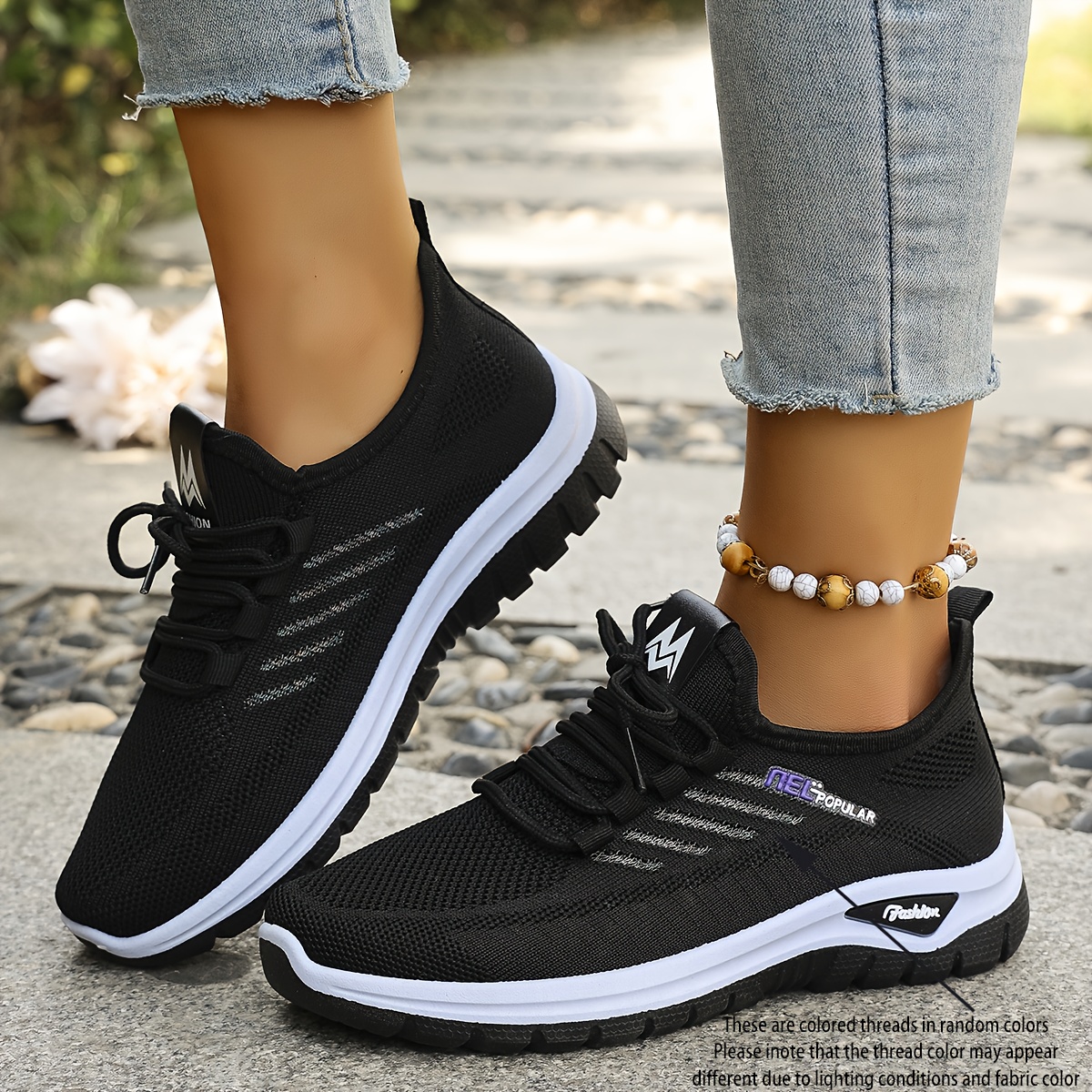 Image of New Four-season Women's Casual Sports Outdoor Running Walking Daily Thin Strap Side Pattern Double Layer Sole Easy Knit Shoes, Women Shoes, Sneakers, In Random Colors