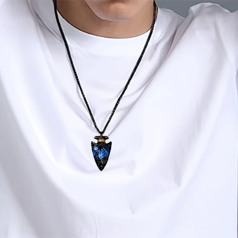 hand painted wolf head pendant necklace punk hip hop style with wolves black chain statement jewelry for men women unique gift detailed alternative fashion details 1