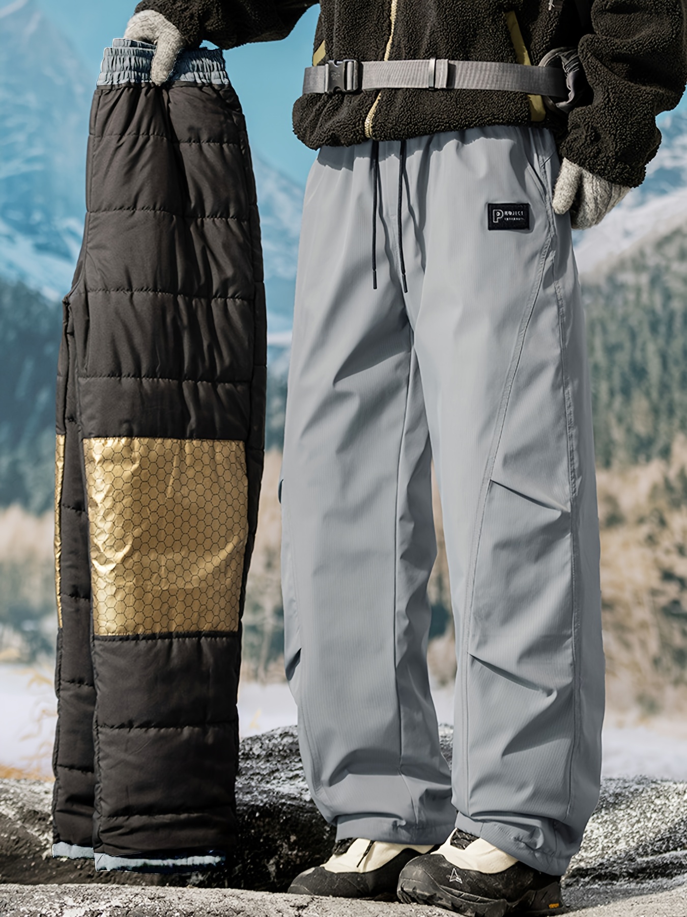 pantalones de invierno para hombre, deportivos y casuales, acolchados y antifrío, pantalones largos para esquí en  , pantalones de   térmicos y antiviento, con cintura ajustable con cordón elástico, diseño   en   de pierna   y puños