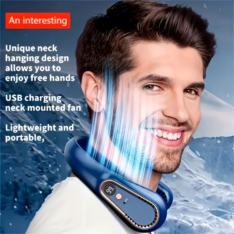 TEMU Bladeless Neck Fan - Portable, Usb Rechargeable & 5-speed Adjustable - Safe Super Tech For With Digital Display
