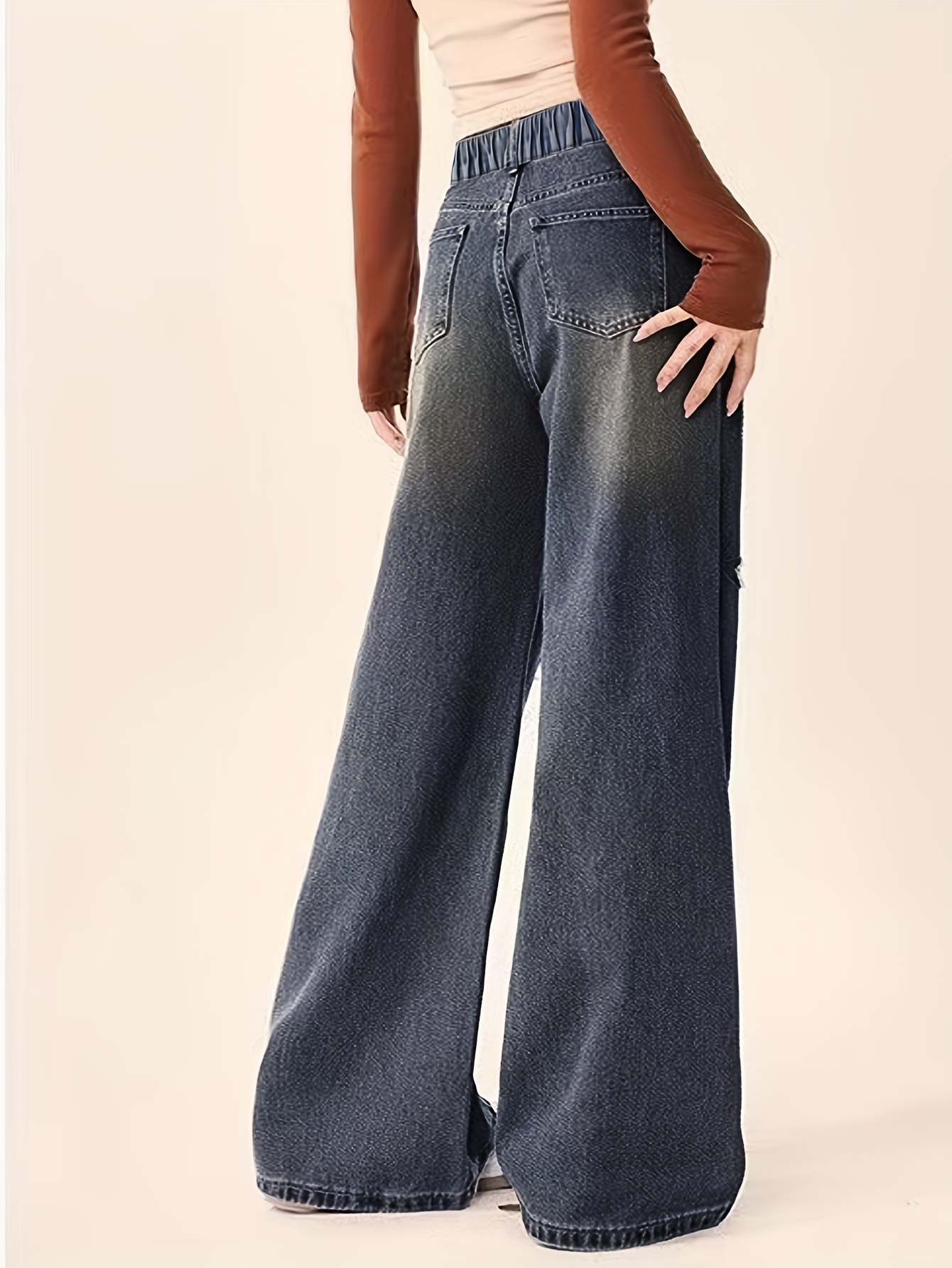 Vaqueros Anchos Bordados Y2K Para Mujer Y Hombre, Cintura Alta, Estilo Hip Hop Grunge, Con Diseño De Mariposa, Tela Suave De Algodón Y Poliéster, Pierna Ancha Y Holgada.