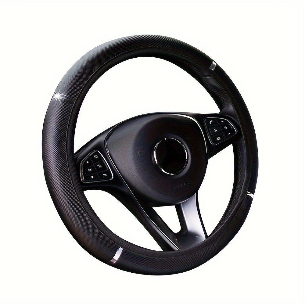 

Pu Leather Steering Wheel Cover, Sporty Non-slip Grip, Universal Fit, No Inner Circle - Car Interior Accessory