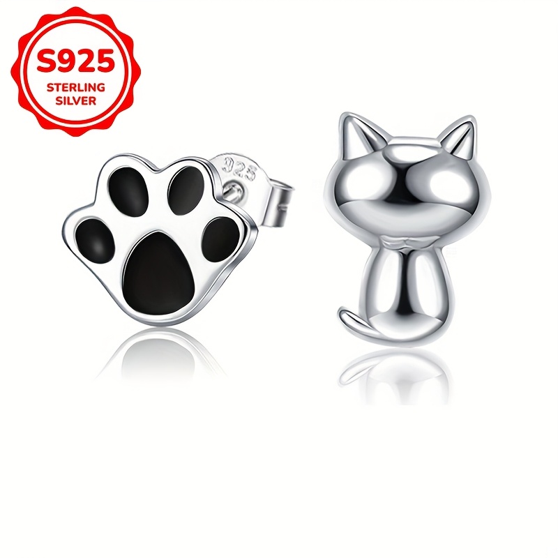 

Cute Cat & Cat Paw Fashion Women's Stud Earrings Hypoallergenic Silvery/0.6g/0.021oz