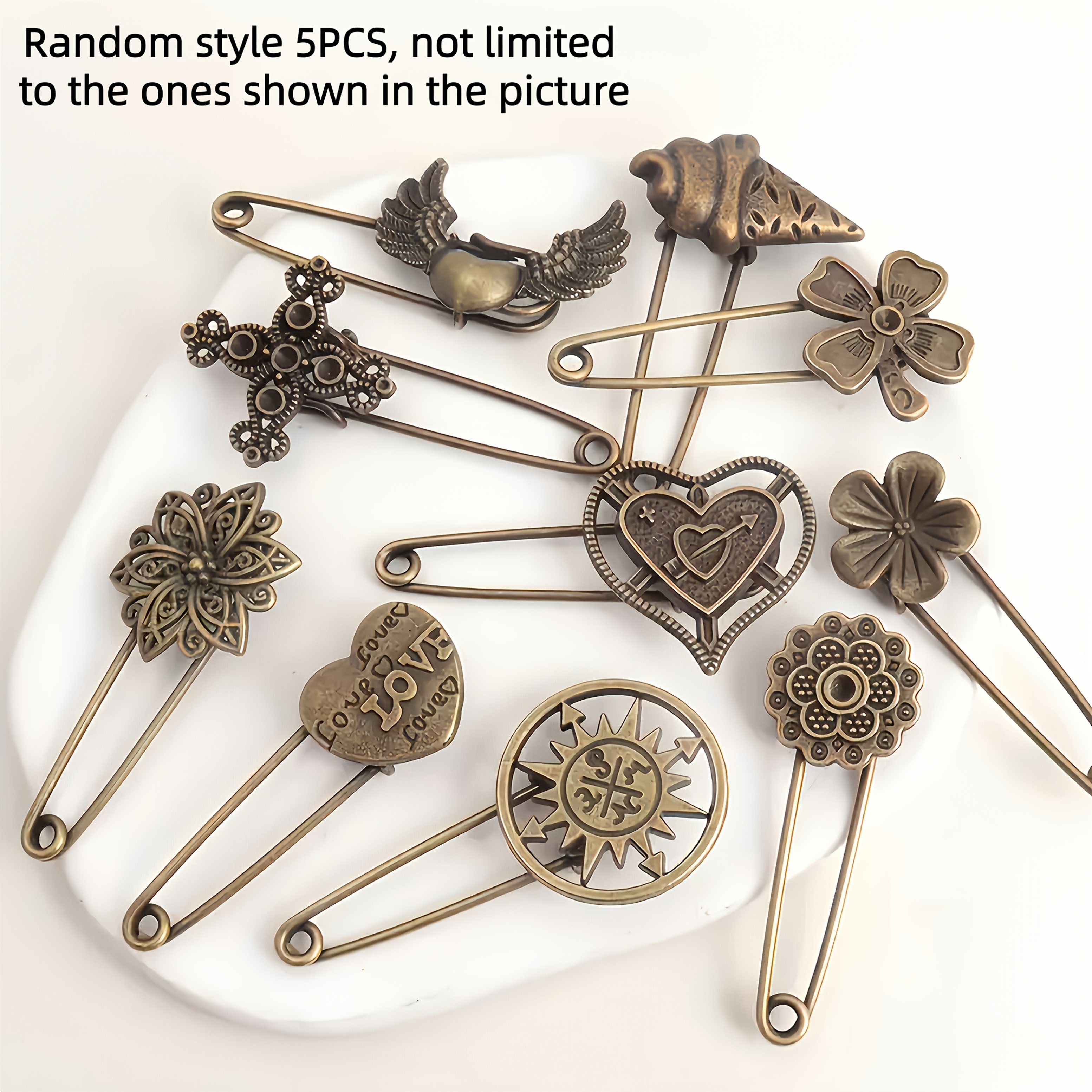 E-shop 5 Stück Retro Kreativ Nadel Schnalle, Sicherheitsnadel Schnalle, Metall Zubehör, Handgefertigte Zubehör, Zufällige Stile