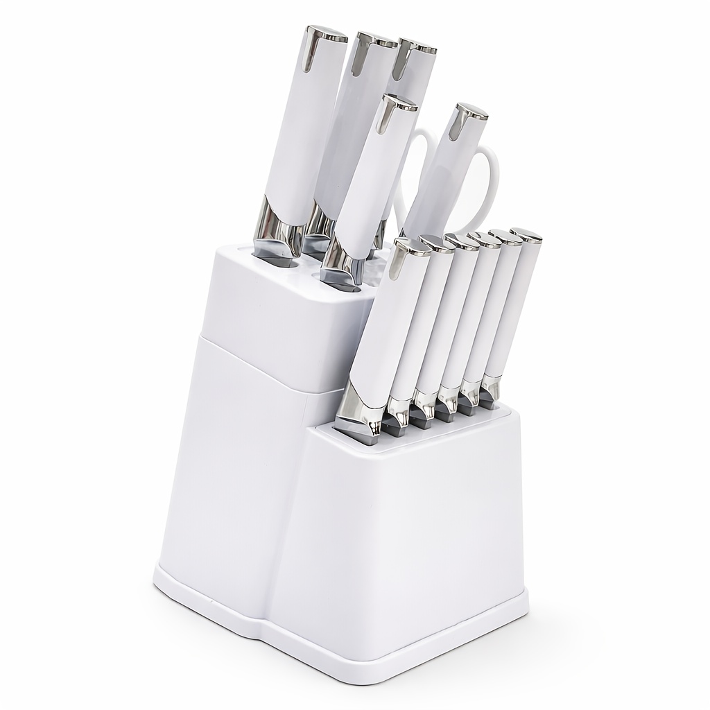 13pcs All-in-One Kitchen Knife Set with Holder - Includes 6 Steak Knives, Chef Knife, Bread Knife & Scissors - Perfect Housewarming Gift for New Home - Sharp & Durable Cooking Tools
