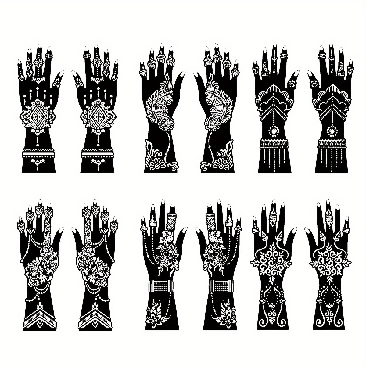 Image of For.ink 12pcs Temporary Tattoo Stencil Set - Sexy Floral Designs For & Forearms, Diy Paint Kit, Large Full Arm Hollow Out Patterns, No Ink Included