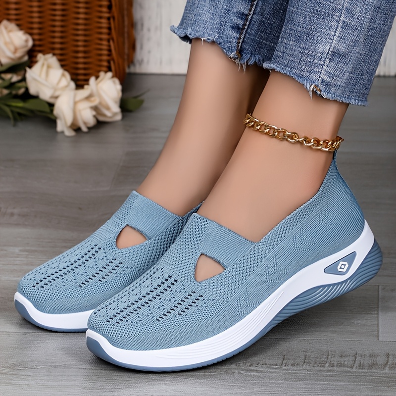 TEMU Zapatillas de punto ligeras y de moda para mujer con diseño de recorte, disponibles en , , verde, azul, y , aptas para todas con flexible