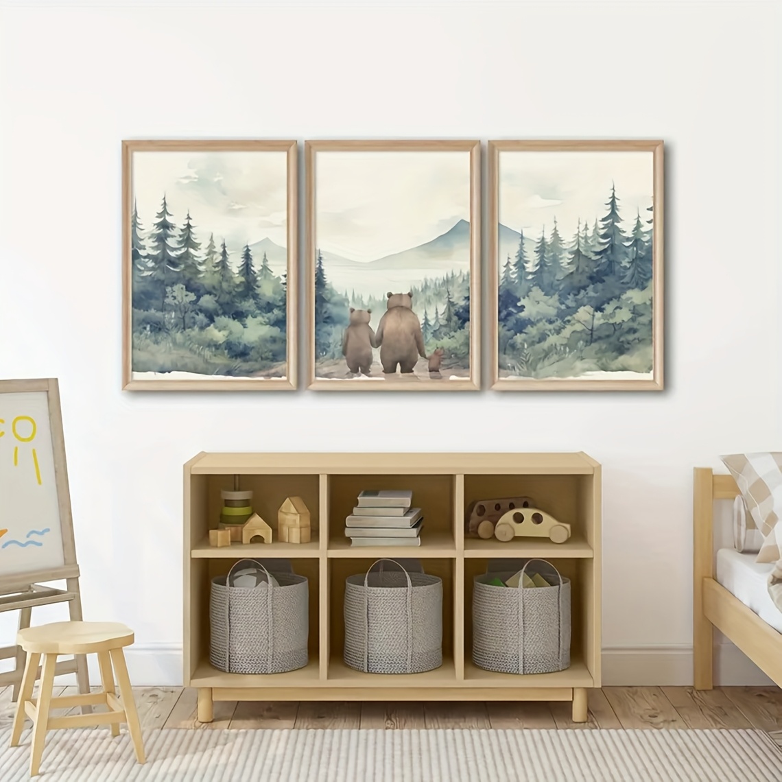 TEMU 3pcs Bear Family Art Canvas Wall Art Set, Forest Animals Posters, Unframed Ink Art Prints For Nursery, Boys Room Decor, Indoor & Outdoor Family