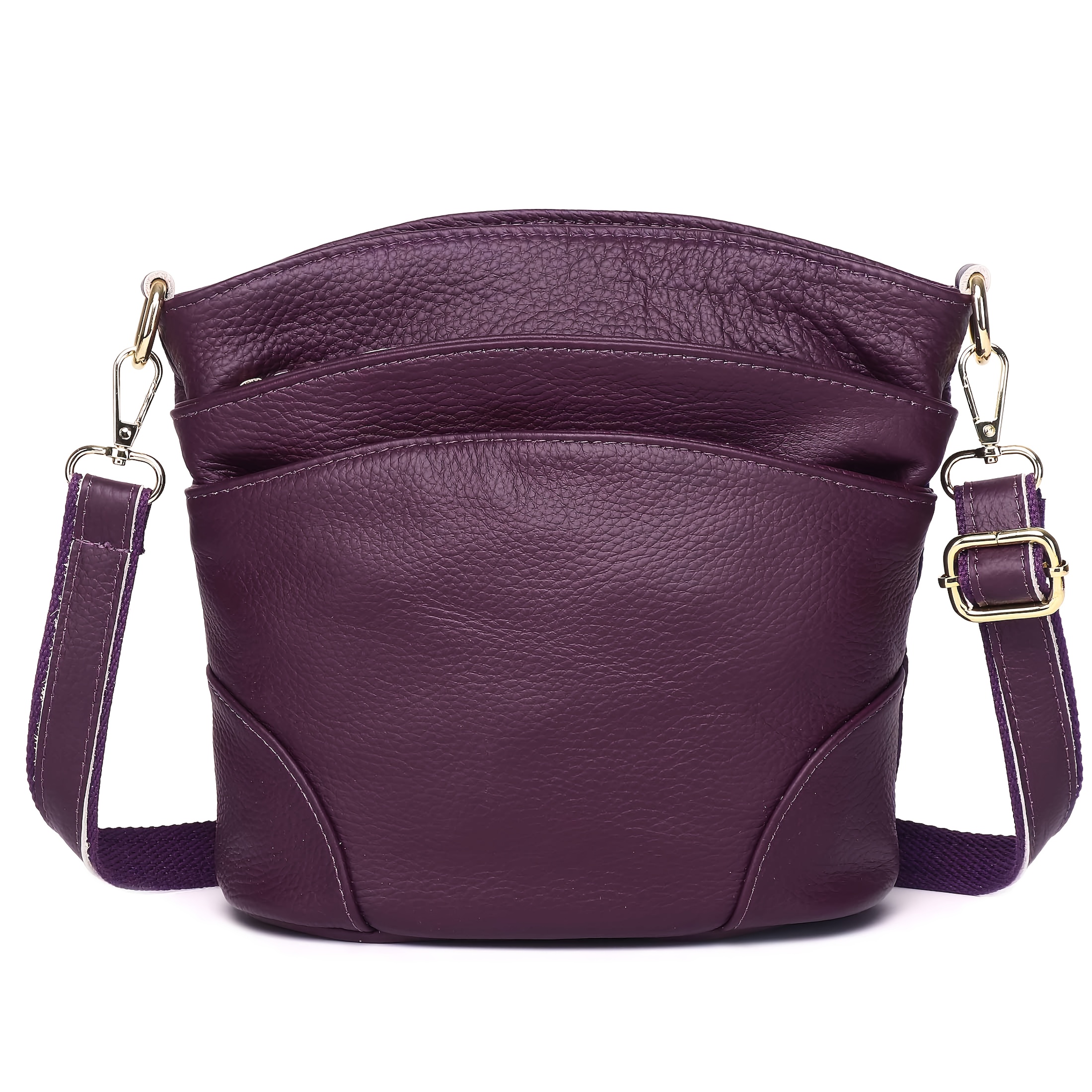 TEMU [elegant Style] Genuine Leather Women's Crossbody Bag, Double Pockets, Detachable Shoulder Strap, Zipper Closure, Multi-functional Shoulder Bag,