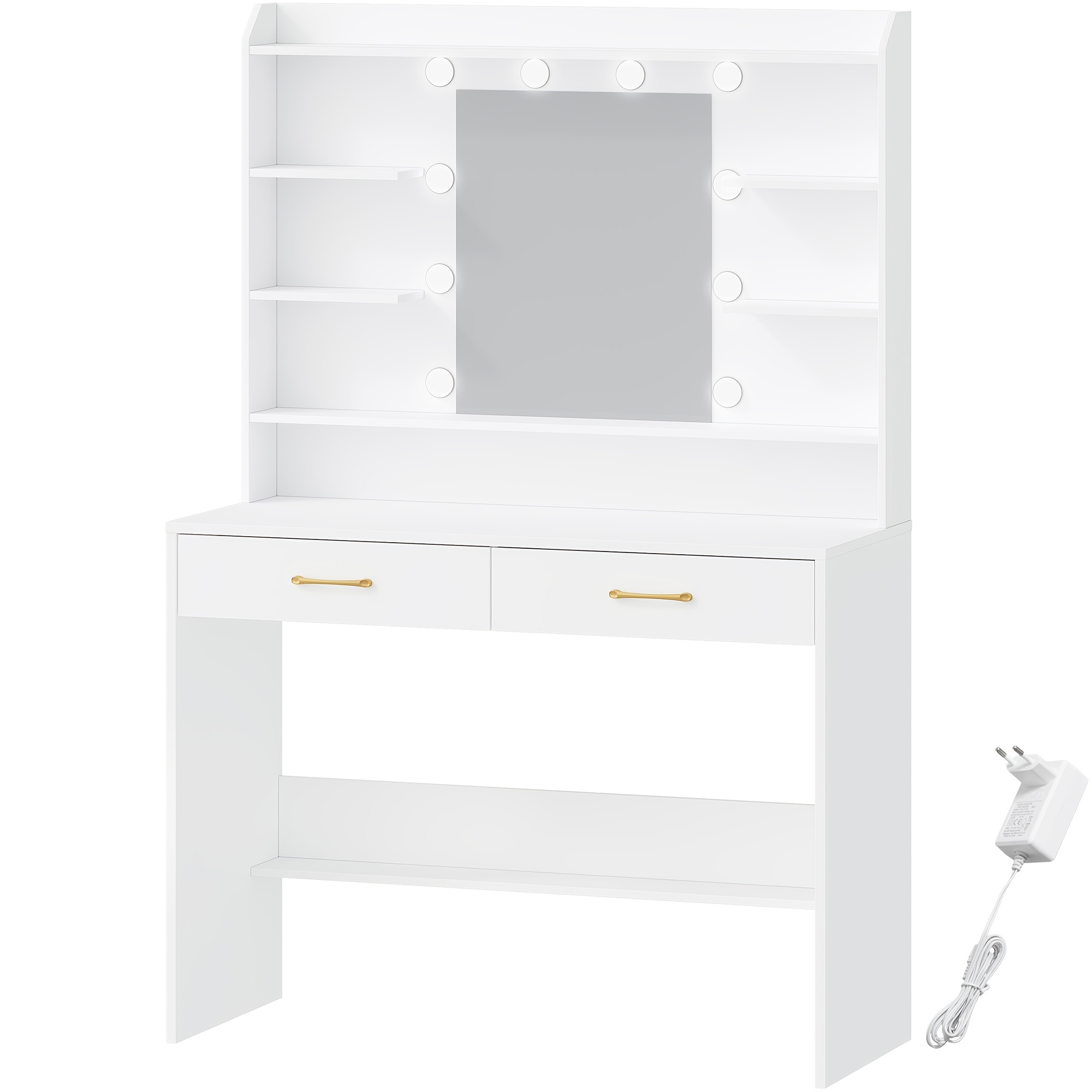 Vanity Table Featuring A Mirror, Includes Shelves And 2 Drawers For Bedroom Or Living Room, Adjustable Brightness, Dimensions 40 X 100 X 149 Cm, Color White